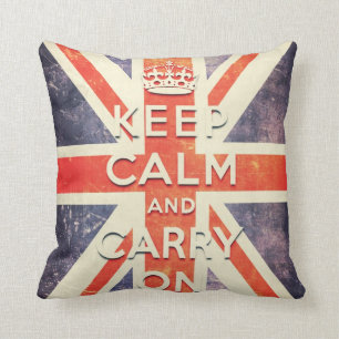 Vintage Union Jack flag  - keep calm and carry on Throw Pillow
