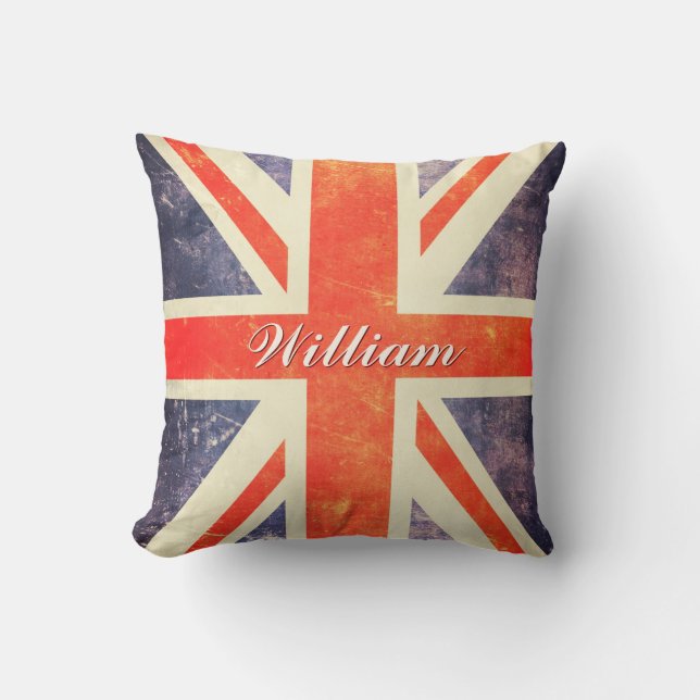 Vintage Union Jack flag personalized Throw Pillow (Front)