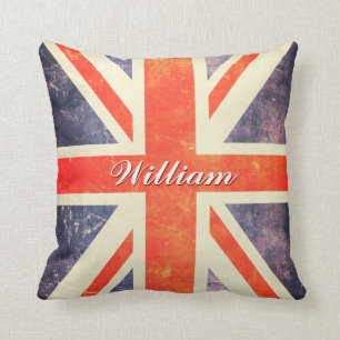 Vintage Union Jack flag personalized Throw Pillow