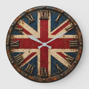 Vintage Union Jack Rustic British Flag UK Home  Large Clock