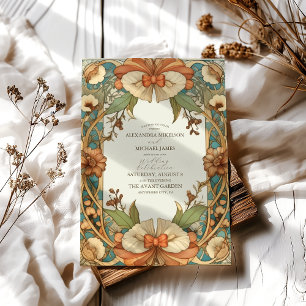 Vintage Unique Floral Art Nouveau Wedding  Invitation