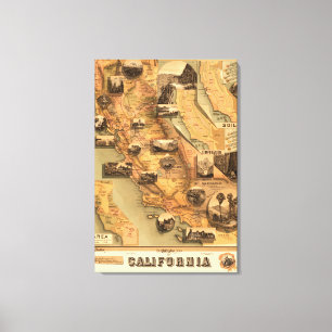 Vintage Unique Restored Map of California, 1885 Canvas Print