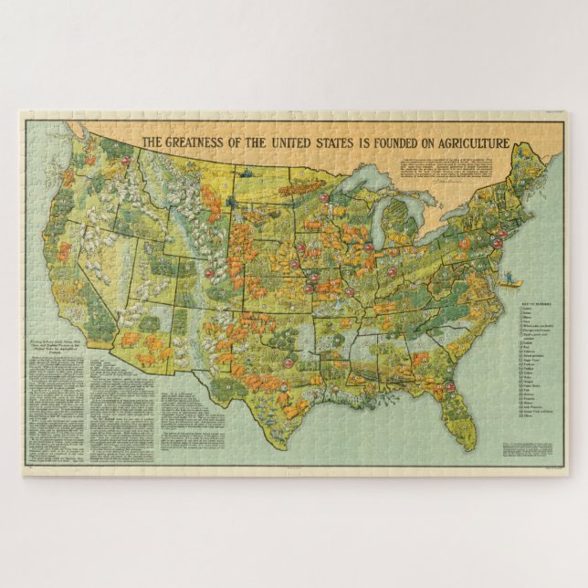 Vintage United States Agricultural Map (1922) Jigsaw Puzzle (Horizontal)