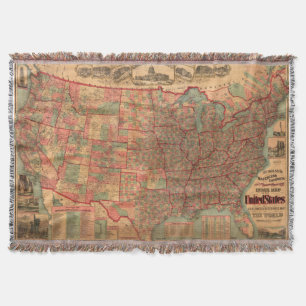 Vintage United States Map (1883) Throw Blanket