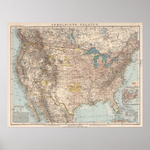 Vintage United States Map (1898) Poster