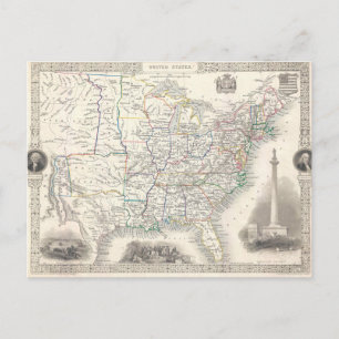 Vintage United States Map by Tallis and Rapkin Postcard