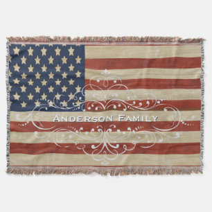 Vintage United States of America Flag Throw Blanket