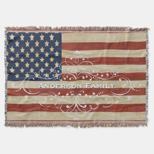 Vintage United States of America Flag Throw Blanket (Front)