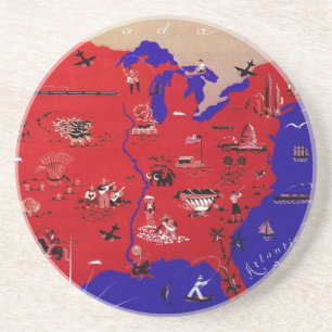 Vintage United States of America Travel Bureau Map Coaster