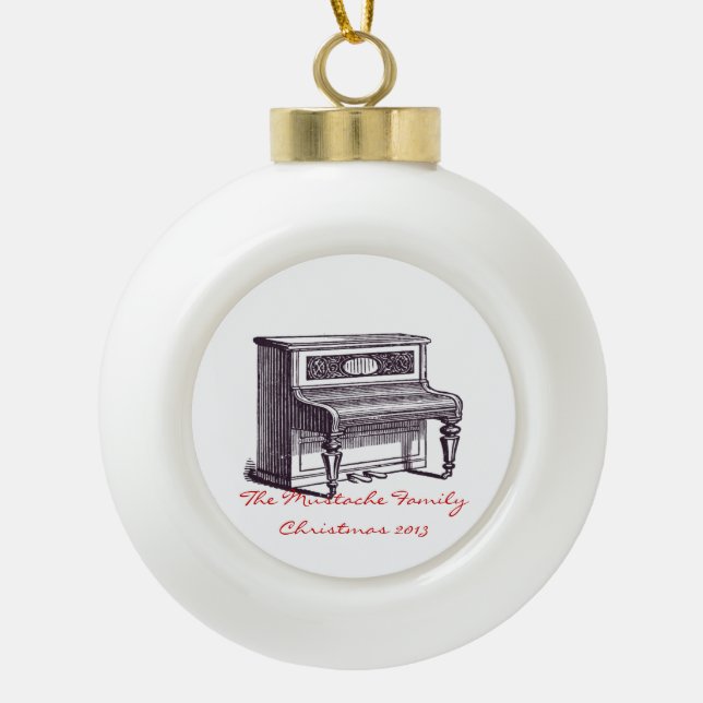 Vintage Upright Piano Ceramic Ball Christmas Ornament (Front)