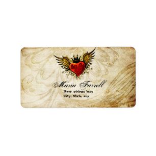 Vintage Urban Tattoo Winged Heart Address Label