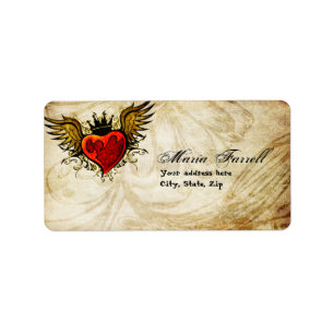 Vintage Urban Tattoo Winged Heart Address Label