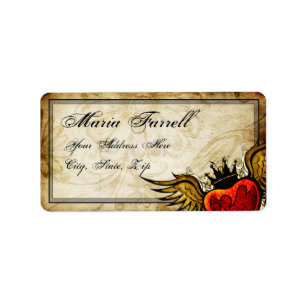 Vintage Urban Tattoo Winged Heart Address Label