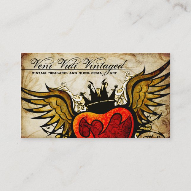 Vintage Urban Tattoo Winged Heart Business Cards (Front)