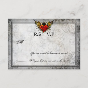 Vintage Urban Tattoo Winged Heart RSVP Cards
