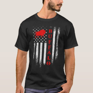 Vintage Us American Flag Buffalo Animals Bison T-Shirt