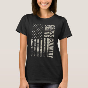 Vintage US American Flag Cross-Country Skiing T-Shirt