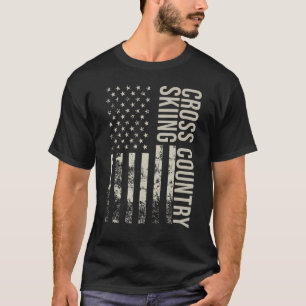 Vintage US American Flag Cross-Country Skiing T-Shirt