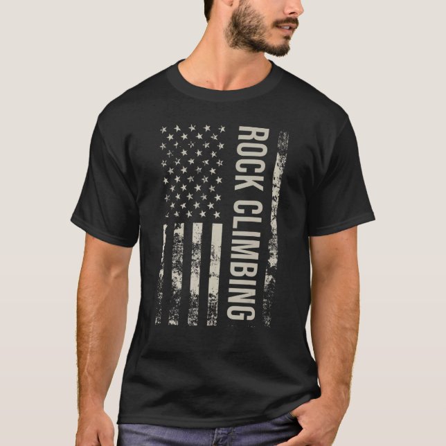 Vintage US American Flag Rock Climbing T-Shirt (Front)
