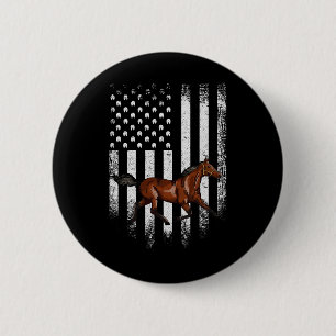 Vintage Us American Flag Standardbred Horse Horseb 2 Inch Round Button