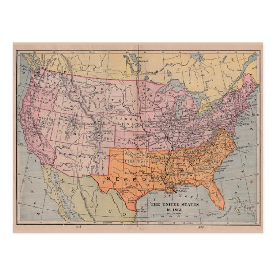 Vintage US Civil War Era Map 1861 Postcard