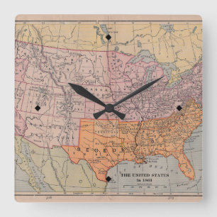 Vintage US Civil War Era Map 1861 Square Wall Clock