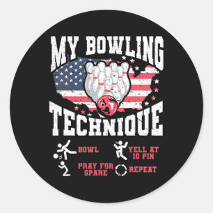 Vintage Us Flag My Bowling Technique Bowler Us Fla Classic Round Sticker