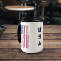 Vintage US Flag (Vertical) / Blue Text Mug