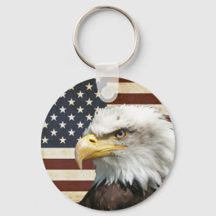 Vintage US USA Flag with American Eagle Keychain