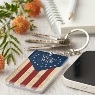 Vintage USA 250th Birthday Flag, Patriotic Freedom Keychain
