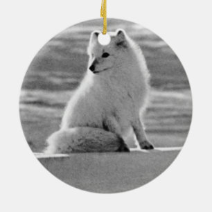 Vintage USA Alaska Arctic fox 1970 Ceramic Ornament