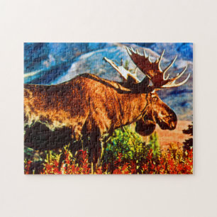Vintage USA Alaska bull moose Jigsaw Puzzle