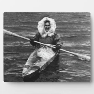 Vintage USA Alaska eskimo and his kayak 1970 Plaque