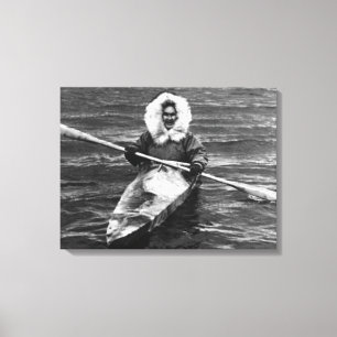Vintage USA Alaska eskimo and his kayak Canvas Print