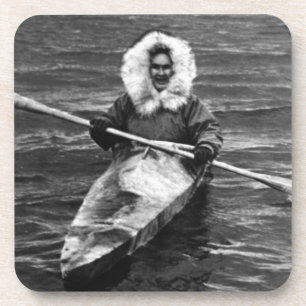 Vintage USA Alaska eskimo and his kayak Coaster