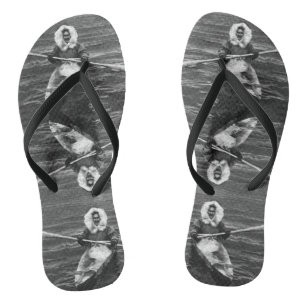 Vintage USA Alaska eskimo and his kayak  Flip Flops