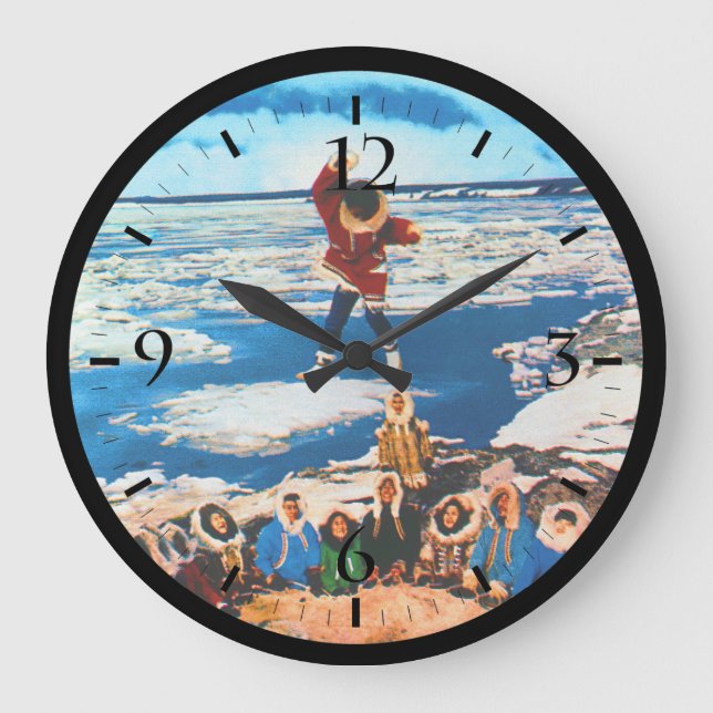 Vintage USA Alaska eskimo blanket tossing Large Clock (Front)