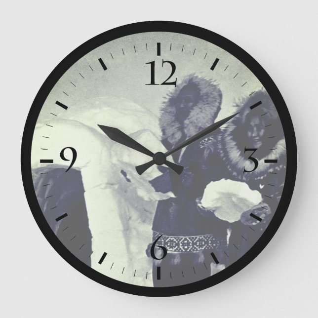 Vintage USA Alaska igloo builders  Large Clock (Front)