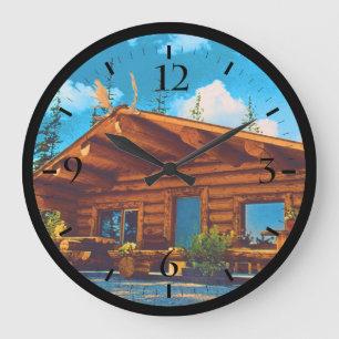 Vintage USA Alaska Modern alaskan log cabin Large Clock