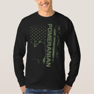 Vintage USA American Camo Flag Pomeranian Dog Pom T-Shirt
