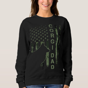 Vintage USA American Camo Flag Proud Corgi Dad Sil Sweatshirt