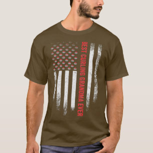 Vintage USA American Flag Best Curling Grandma T-Shirt