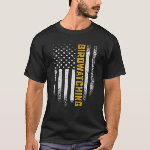 Vintage USA American Flag Bird Watching Funny Bird T-Shirt