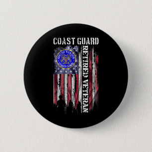 Vintage Usa American Flag Coast Guard Proud Retire 2 Inch Round Button