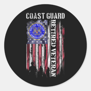 Vintage Usa American Flag Coast Guard Proud Retire Classic Round Sticker