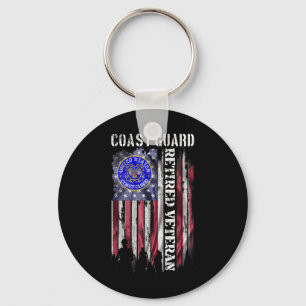 Vintage Usa American Flag Coast Guard Proud Retire Keychain