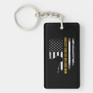 Vintage USA American Flag Coolest English Bulldog Keychain