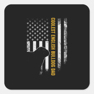 Vintage USA American Flag Coolest English Bulldog Square Sticker