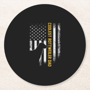 Vintage USA American Flag Coolest Rottweiler Dad Round Paper Coaster