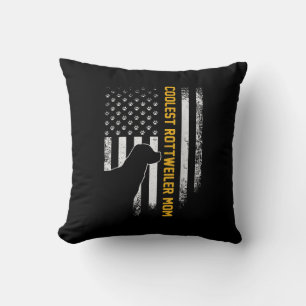 Vintage USA American Flag Coolest Rottweiler Mom Throw Pillow